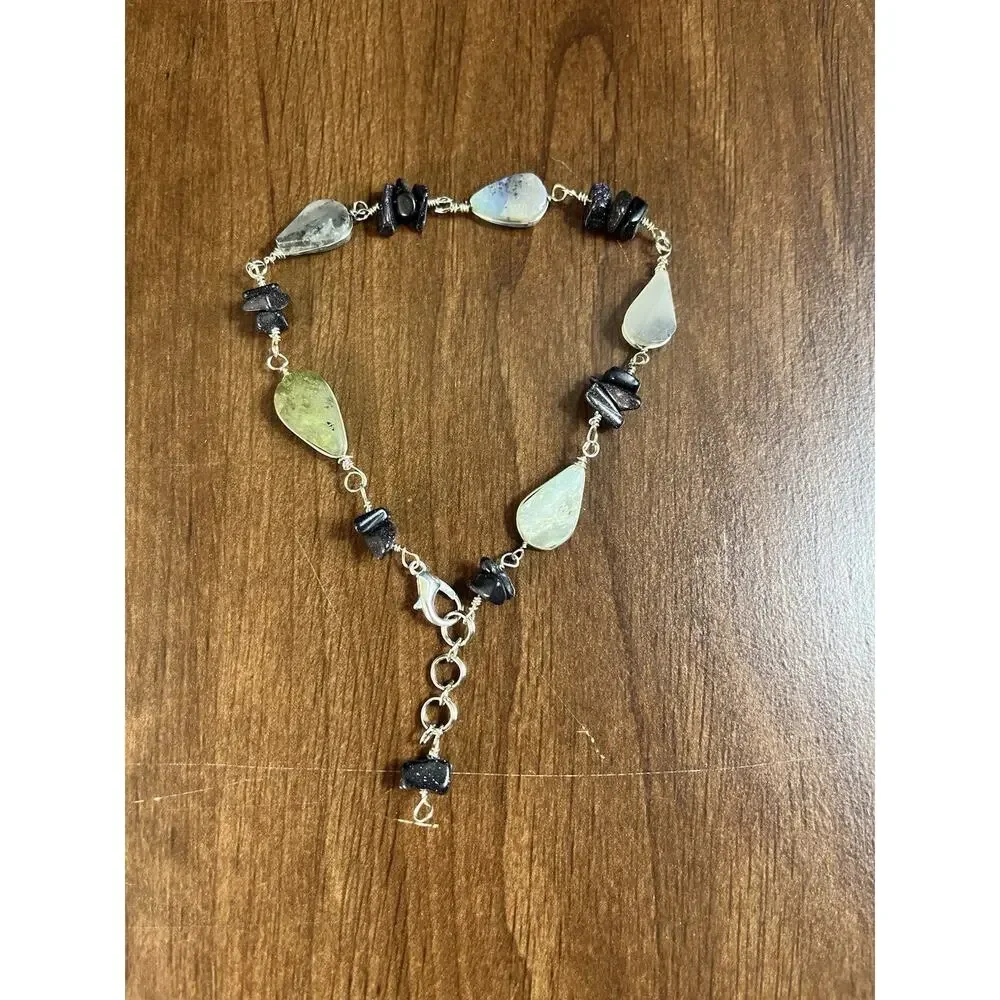 Handmade Peruvian Opal/Obsidian Stone Anklet with Extender – 10” Adjustable NEW